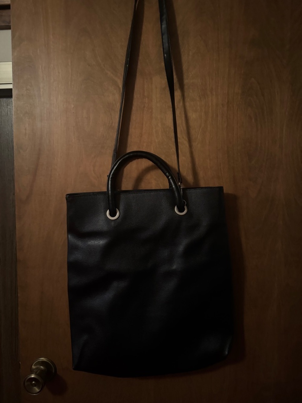 Women’s Lancôme Black Leather Tote with Top Handles